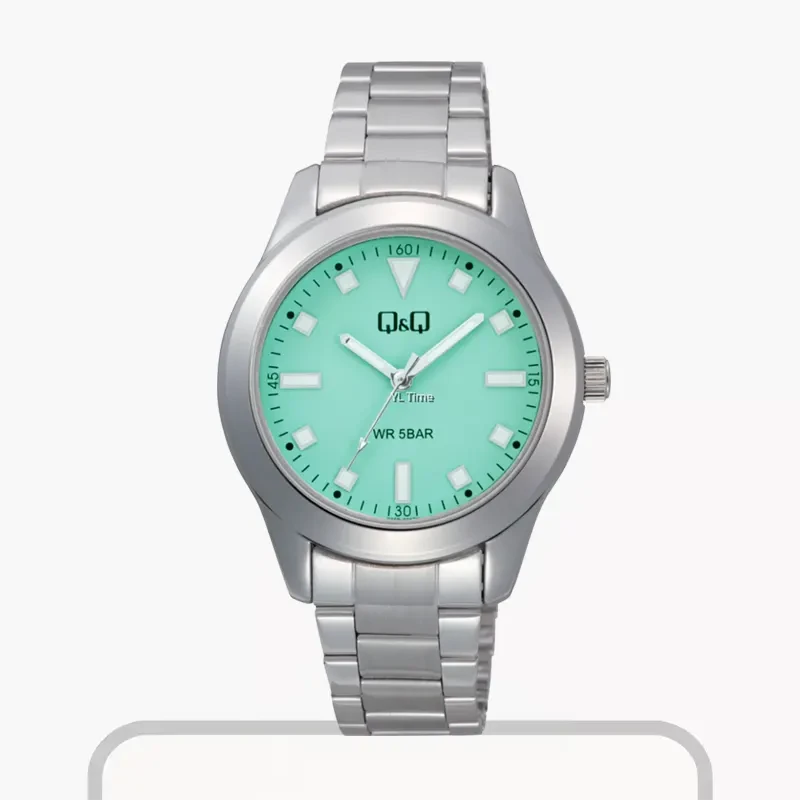Q&Q Tiffany Blue Dial Quartz Silver Ladies Watch- Q35B-007PY